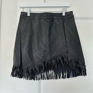 NWT! Le Lis (M) Black Faux Leather Fringe Mini Skirt Asymmetric Western Bohemian